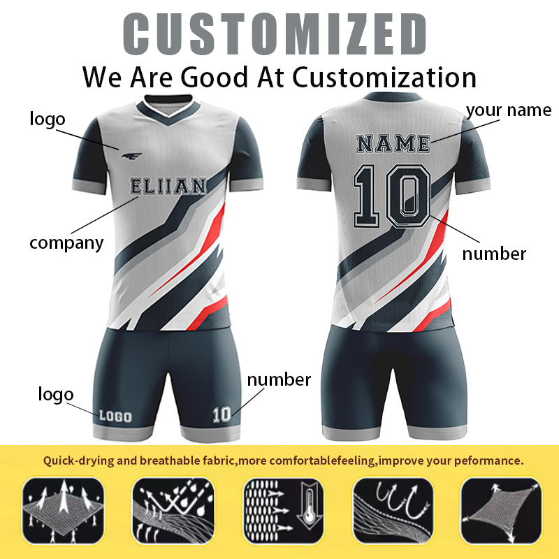 OEM/ODM Customized Breathable 100% Polyester Digital Print Moisture-Wicking Quick Dry Summer Adult Soccer Jersey Set - 图片 2