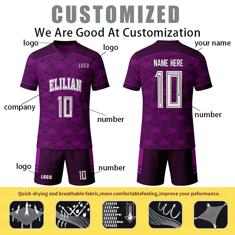 OEM ODM Custom Summer Soccer Jersey Shorts Set with Number Digital Print 100% Polyester Breathable Quick Dry - 图片 2