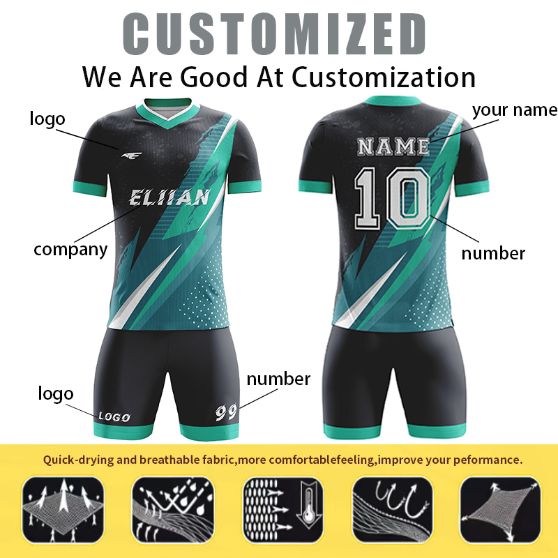 OEM/ODM Customized Breathable Quick Dry Moisture-Wicking 100% Polyester Digital Print Soccer Jerseys with Custom Logo Positions - 图片 2