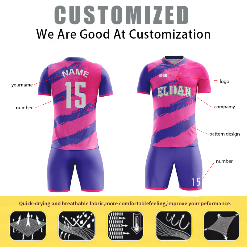 ELIIAN OEM ODM Custom Soccer Jerseys Set Digital Print 100% Polyester Breathable Quick Dry Moisture-Wicking Team Numbers Names - 图片 2