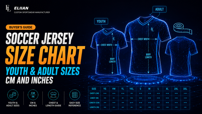 Soccer jersey size chart guide — adult and youth kit sizing in cm and inches