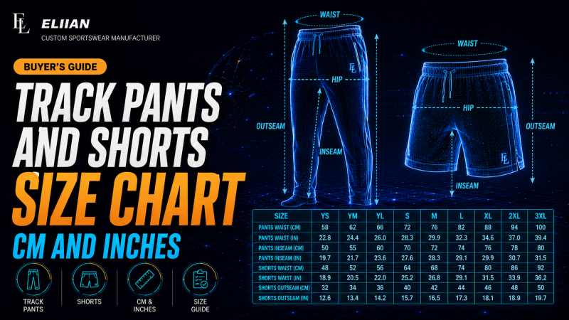Track Pants and Shorts Size Chart in cm and Inches